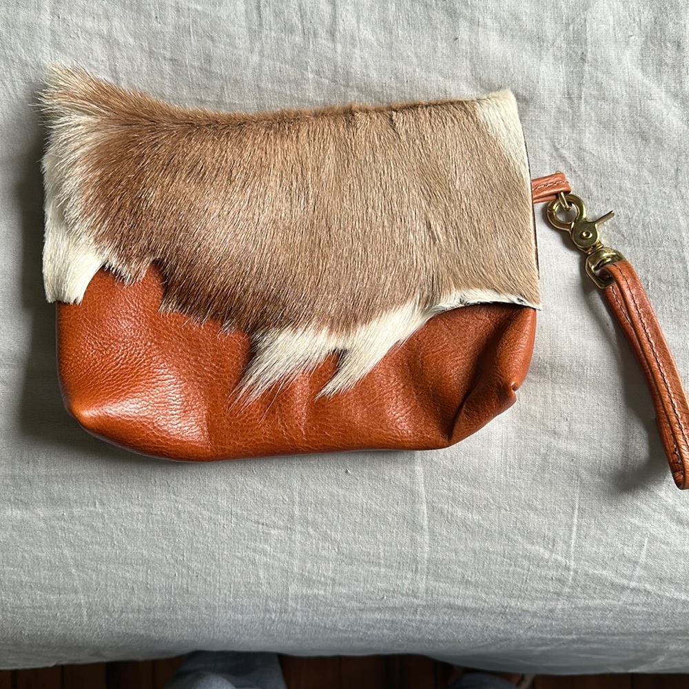 Handmade Leather and fur clutch